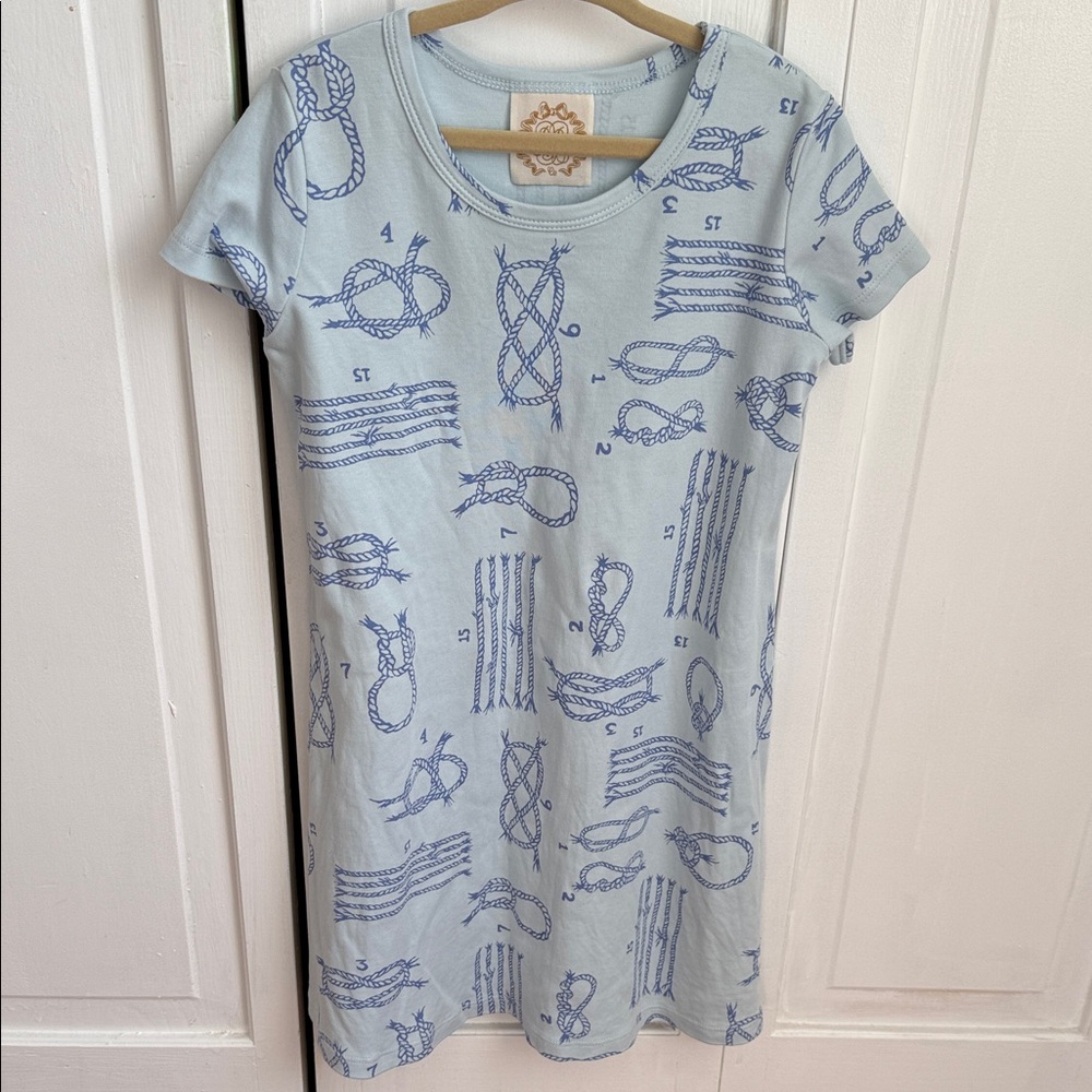 The Beaufort Bonnet Company Light Blue and Navy Rope Print Polly Play Dress